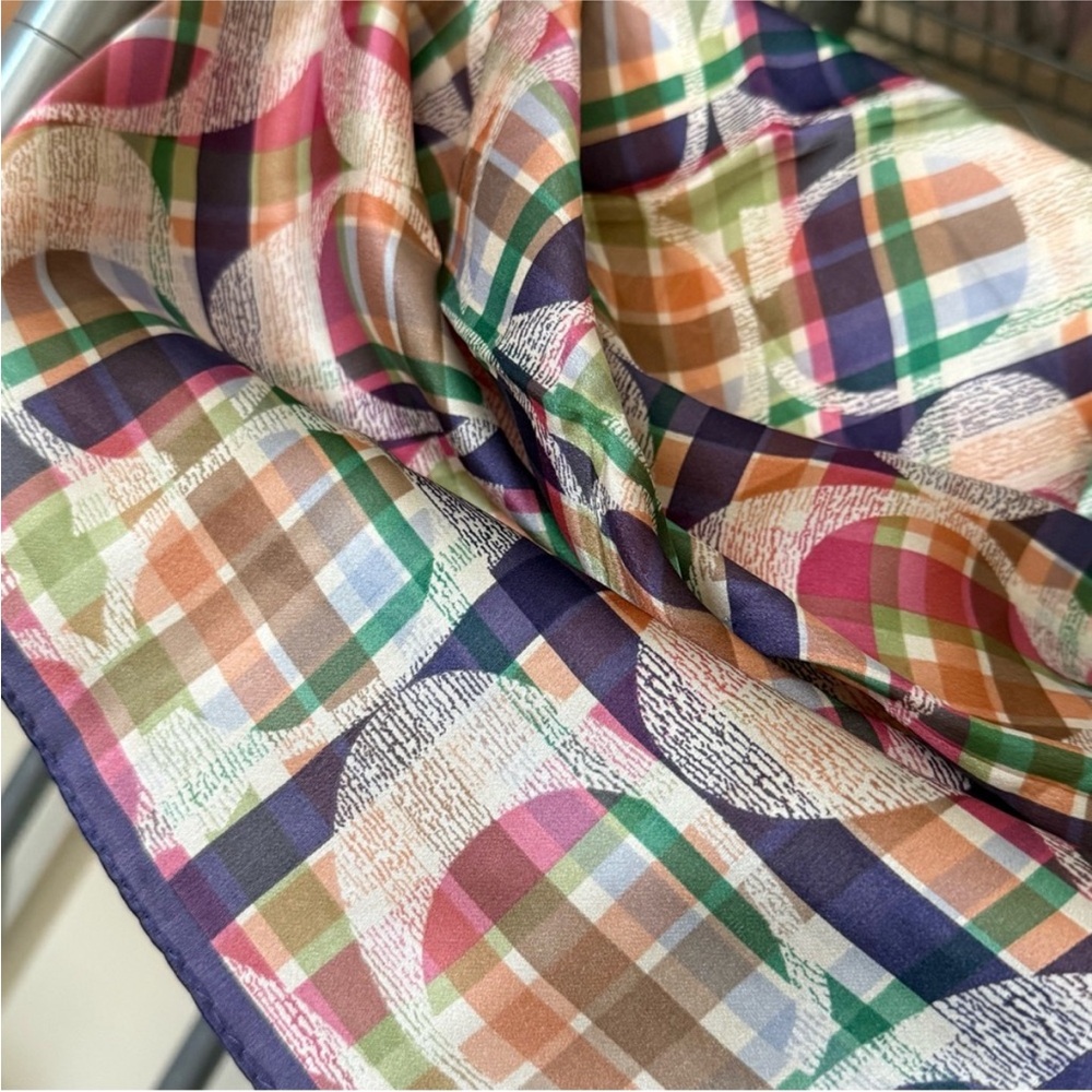 Coach Colorful Plaid Silk Scarf Comes with Box and bag - Picture 4 of 6